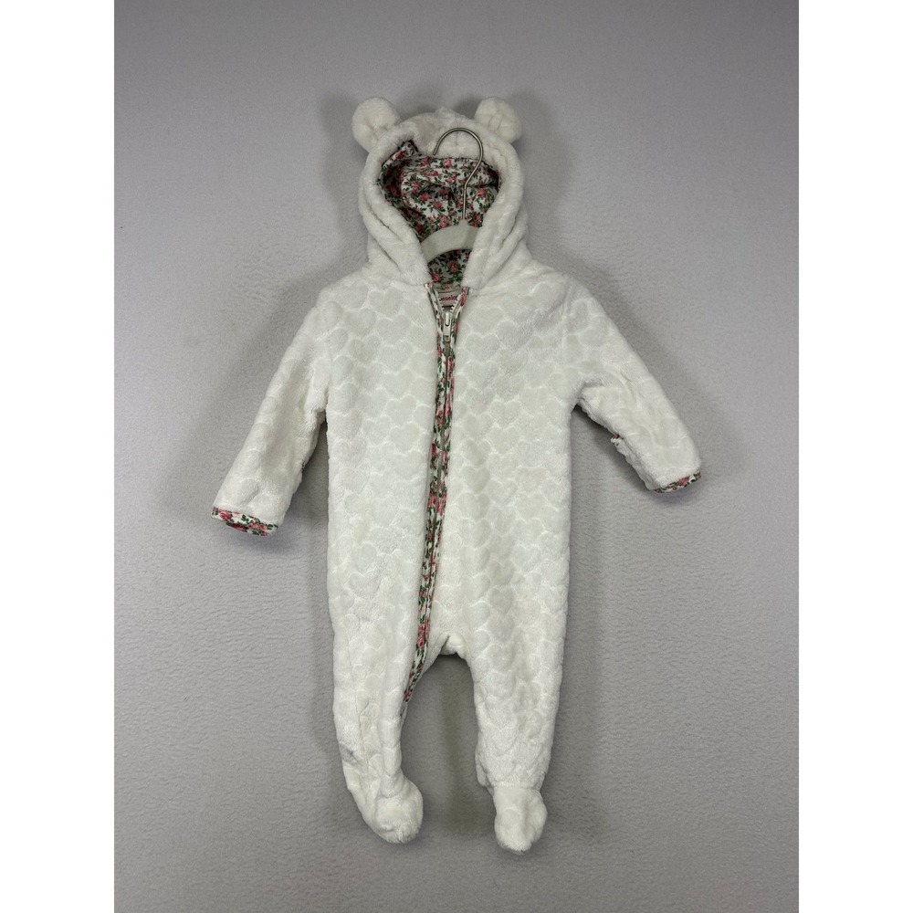Coquette Penelope Mack Kids 3/6 Months White Heart Embossed Faux Fur‎ Pram Suit